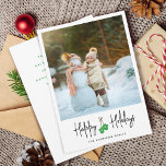Cartes Pour Fêtes Annuelles Calligraphie moderne Green Mittens<br><div class="desc">Carte de Noël moderne avec une grande photo,  script de calligraphie,  mitaines vertes et message personnalisé.</div>