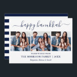 Cartes Pour Fêtes Annuelles Calligraphie moderne Hanoukka 3 Photo Blue Stripes<br><div class="desc">Calligraphie moderne tendance Script 3 Photo Famille Photo Collage Carte Happy Hanoukka - Marine Bleu et Blanc Stripes Retour</div>