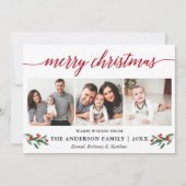 Cartes Pour Fêtes Annuelles Calligraphie moderne Holly Christmas 3 Photo Rouge (Devant)