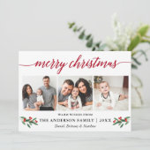 Cartes Pour Fêtes Annuelles Calligraphie moderne Holly Christmas 3 Photo Rouge (Debout devant)