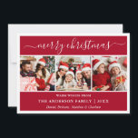 Cartes Pour Fêtes Annuelles Calligraphie moderne Joyeux Noël Rouge 3 Photo<br><div class="desc">Calligraphie moderne tendance Script 3 Photo Famille Photo Collage Joyeux Noël Carte - Rouge</div>
