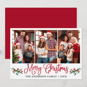 Cartes Pour Fêtes Annuelles Calligraphie moderne Noël Rouge Holly 3 Photo