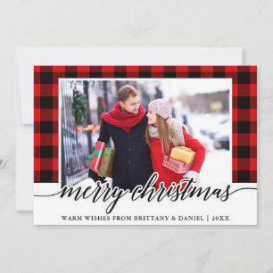 Cartes Pour Fêtes Annuelles Calligraphie moderne photo carreaux rouges Noël