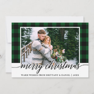 Cartes Pour Fêtes Annuelles Calligraphie moderne Photo Green Plaid Noël