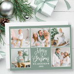 Cartes Pour Fêtes Annuelles Calligraphie moderne Sage Green 5 Photo Noël<br><div class="desc">Joyeux Noël 5 Photo Collage Carte de vacances - Sage Arrière - plan Vert</div>