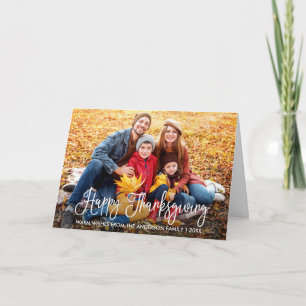 Cartes Pour Fêtes Annuelles Calligraphie moderne Thanksgiving Family Photo Pli
