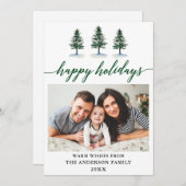 Cartes Pour Fêtes Annuelles Calligraphie moderne Vert Aquarelle Pins Photo (Devant / Derrière)