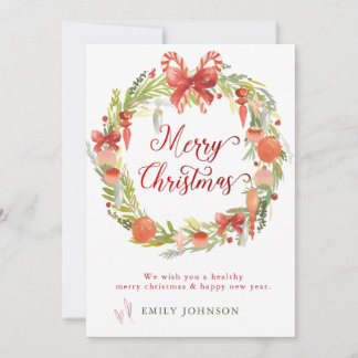 Cartes Pour Fêtes Annuelles Calligraphie moderne Wreath de Noël non photo
