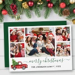 Cartes Pour Fêtes Annuelles Calligraphie Noël Camion rouge 5 photo vert<br><div class="desc">Calligraphie moderne Script 5 Photo Famille Photo Collage Joyeux Noël Carte inclut Watercolor Vintage Camion rouge avec arbre - Forêt vert Script</div>
