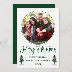 Cartes Pour Fêtes Annuelles Calligraphie Noël Round Photo Frame Green Pine