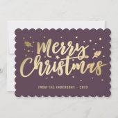 Cartes Pour Fêtes Annuelles Calligraphie or violet Joyeux Noël (Devant)