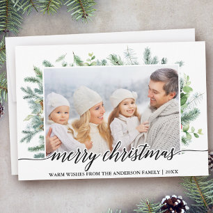 Cartes Pour Fêtes Annuelles Calligraphie Pin de Noël Verdure Photo de famille