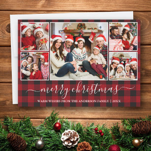 Cartes Pour Fêtes Annuelles Calligraphie Red Buffalo Plaid 5 Photo Noël