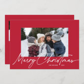 Cartes Pour Fêtes Annuelles Calligraphie rouge de Noël Script Simple 3 Photo (Devant / Derrière)