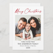 Cartes Pour Fêtes Annuelles Calligraphie Rouge Encre Script Joyeux Noël Photo (Devant / Derrière)
