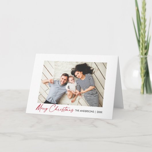 Cartes Pour Fêtes Annuelles Calligraphie Rouge Encre Script Noël Plier Photo (Devant)