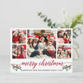 Cartes Pour Fêtes Annuelles Calligraphie rouge moderne 5 Photo Famille Noël (Debout devant)