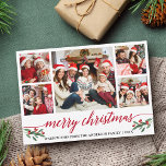 Cartes Pour Fêtes Annuelles Calligraphie rouge moderne 5 Photo Famille Noël<br><div class="desc">Calligraphie moderne Script 5 Photo Famille Photo Collage Joyeux Noël Carte inclut Aquarelle Noël Fruits de Noël - Script rouge</div>