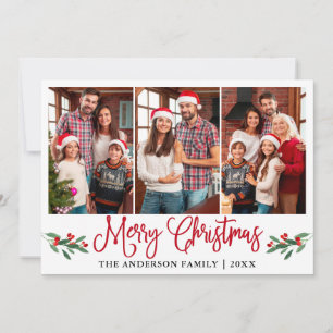 Cartes Pour Fêtes Annuelles Calligraphie rouge moderne Noël Holly 3 Photo