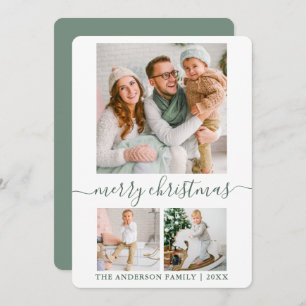 Cartes Pour Fêtes Annuelles Calligraphie Script 3 Photo Sage Vert Noël