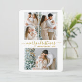 Cartes Pour Fêtes Annuelles Calligraphie Script 4 Photo Joyeux Noël Or (Debout devant)