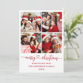 Cartes Pour Fêtes Annuelles Calligraphie Script Coeur Noël 4 Photo Rouge (Debout devant)