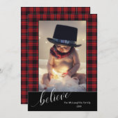 Cartes Pour Fêtes Annuelles Calligraphie Script Croire Noël Tartan Photo (Devant / Derrière)