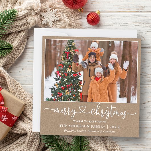 Cartes Pour Fêtes Annuelles Calligraphie Script de coeur Noël Kraft Carré