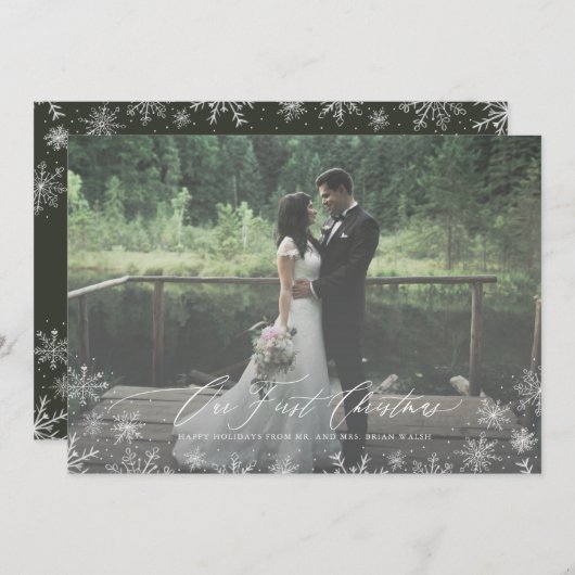 Cartes Pour Fêtes Annuelles Calligraphie Script First Christmas Newlyly (Devant / Derrière)