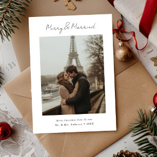 Cartes Pour Fêtes Annuelles Calligraphie simple Joyeux & Marié Photo de Noël