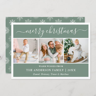 Cartes Pour Fêtes Annuelles Calligraphie Snowflakes Christmas Green 3 Photo