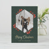Cartes Pour Fêtes Annuelles Calligraphie verte Baies rouges Neige Photo Noël (Debout devant)