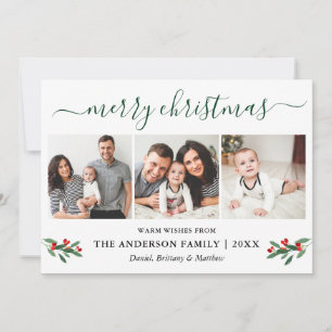 Cartes Pour Fêtes Annuelles Calligraphie verte Joyeux Noël Holly 3 Photo