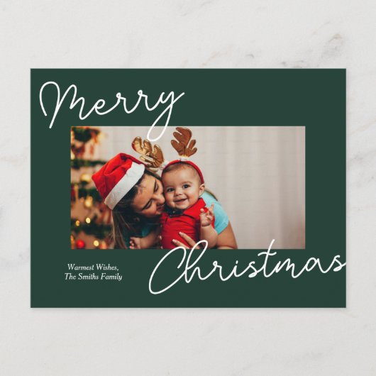 Cartes Pour Fêtes Annuelles Calligraphie verte Joyeux Noël Photo moderne (Devant)