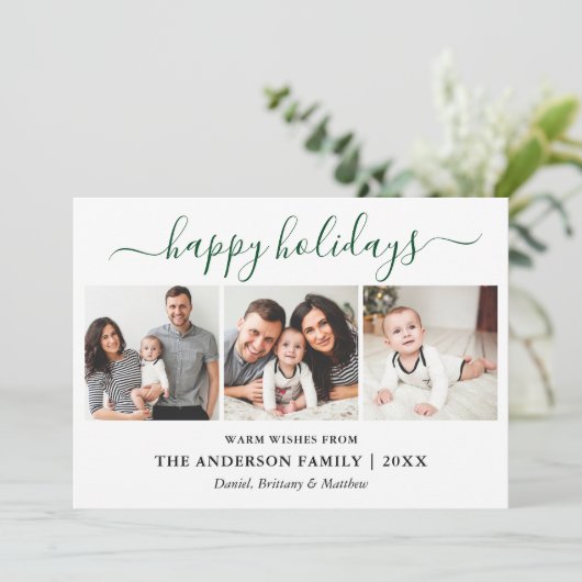 Cartes Pour Fêtes Annuelles Calligraphie verte moderne Script 3 Photo (Debout devant)