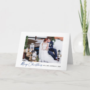 Cartes Pour Fêtes Annuelles Calligraphy Blue Ink Script Wedding Fold Photo