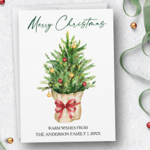 Calligraphy Ink Christmas Watercolor Pine Red Bow