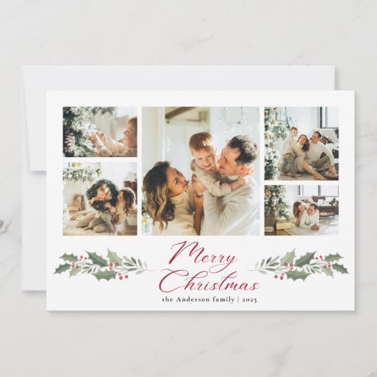 Cartes Pour Fêtes Annuelles Calligraphy Script Merry Photo Collage Christmas (Devant)