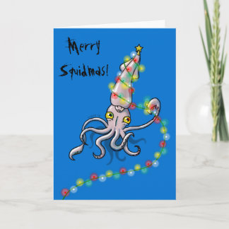 Cartes Pour Fêtes Annuelles Calmar heureux avec des lumières de Noël