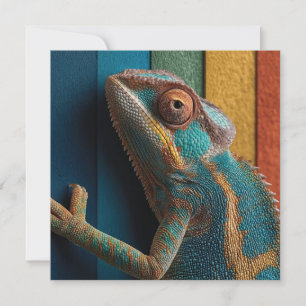 Cartes Pour Fêtes Annuelles Caméléon Coloré sur Fond Arc-en-Ciel
