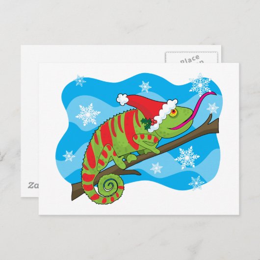 Cartes Pour Fêtes Annuelles Caméléon de Noël (Devant / Derrière)