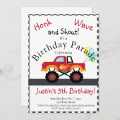 Cartes Pour Fêtes Annuelles Camion Birthday Drive par invitation, Monster Truc (Devant / Derrière)