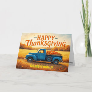Cartes Pour Fêtes Annuelles Camion Bleu Vintage Récolte – Bonne Action de Grâc