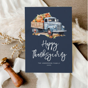 Cartes Pour Fêtes Annuelles camion d'automne bon thanksgiving bleu marine
