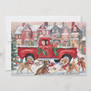 Cartes Pour Fêtes Annuelles Camion de Noël rouge dans un village avec des chio