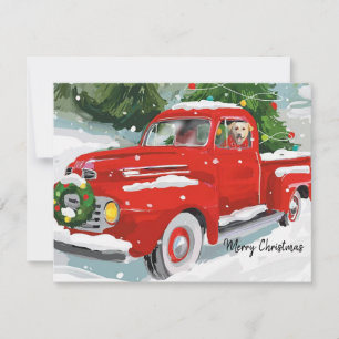 Cartes Pour Fêtes Annuelles Camion de Noël Rouge mignon avec chien