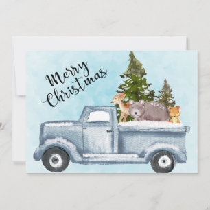 Cartes Pour Fêtes Annuelles Camion de Noël transportant des arbres et des anim
