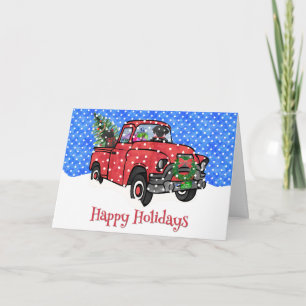 Cartes Pour Fêtes Annuelles Camion de Noël Vintage rouge neige avec Black Labs