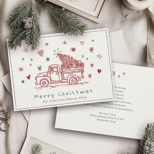 Cartes Pour Fêtes Annuelles Camion de Noël Whimsical Retro Rouge et Vert