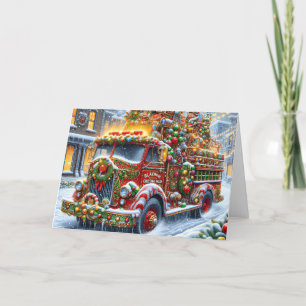 Cartes Pour Fêtes Annuelles Camion de pompiers du village de Noël